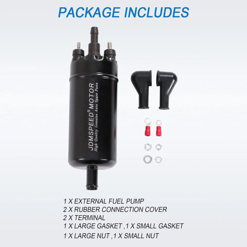 New Universal Inline High Pressure Fuel Pump 12V Gasoline Fuel Injection Replacement with connectors and hardware visible