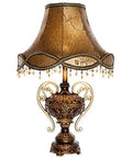 Tiffany Style Table Lamp With Floral Jeweled Design In Resin And Bronze Finish Cloth Lampshade Warm White LED Not Dimmable 360 Degree Illumination Victorian Desk Or Bedside Light For Living Room Decor