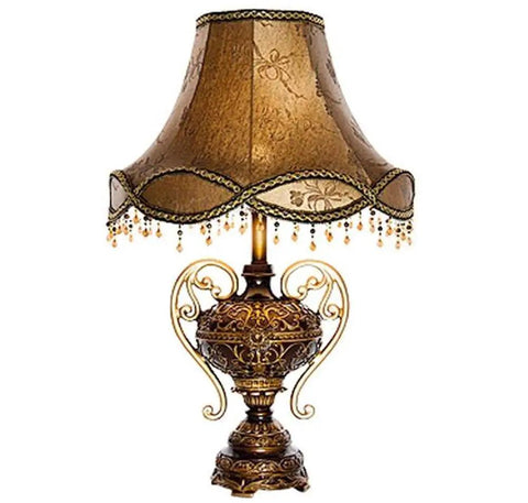 Tiffany Style Table Lamp With Floral Jeweled Design In Resin And Bronze Finish Cloth Lampshade Warm White LED Not Dimmable 360 Degree Illumination Victorian Desk Or Bedside Light For Living Room Decor