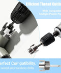 Heavy Duty 3 Piece Pvc Pipe Threading Tool Set featuring efficient thread cutting on various plastic pipes using a cordless drill.