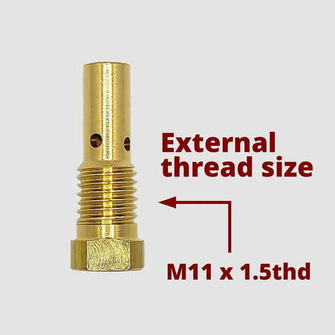 Brass diffuser from 14 Piece Flux Core Gasless Nozzle Tips Kit With 0.030 Inch Tips For Mig Welders, external thread size M11 x 1.5.