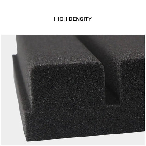 Kick Some Serious Noise To The Curb With This Top Notch Soundproof Acoustic Foam Panel Set Featuring High Density Wedge Wall Tiles. Close-up of high density wedge foam showing acoustical texture.