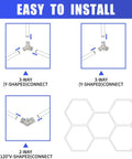 Installation diagram for Hexagon LED Garage Lights 25 Pack Ultra Bright 6700K Ceiling Lighting with connectors.