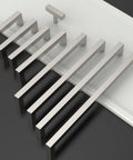 10 Pack Brushed Satin Nickel Cabinet Pulls 5 Inch Center To Center Square Drawer Handles set arranged on white background