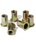 Solid 10 Pack Flat Head Threaded Insert Nuts M3 To M12 High Carbon Steel With Zinc Plating Perfect For Hoses And Faucets Durable Hardware Fixin' Kit, shown in close-up from multiple angles.