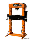 50 Ton Hydraulic Shop Press With Reinforced Floor Plates Hardcore H Frame Build For Steel Bending side view with an oil gauge.