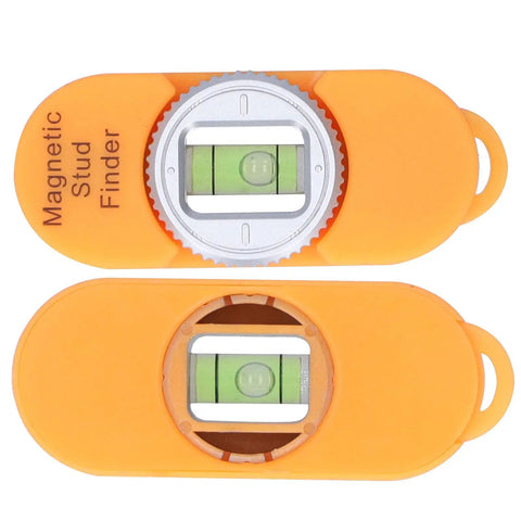 Jauarta Stud Finder with Builtin Level Gauge, Compact Design (Orange) showing top and bottom view with built-in level indicators.