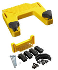 Pro Table Featherboard With Vertical Attachment Built To Shoot Straight And Hold Like A Boss For Safer Precision Cuts Anywhere On Your Master Workbench Project Setup, yellow featherboard and accessories.