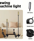 Two 30 LED Sewing Machine Lights With Strong Magnetic Base And Fully Flexible Silicone Neck on a craft table with features highlighted.