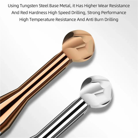 Professional Tungsten Carbide Ball Nose End Mill For Metal Machining showing a copper and silver lollipop cutter with rounded tips.