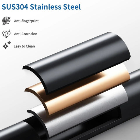 HOMELODY LED Temperature Display Black Kitchen Faucet with Pull Down Sprayer - close-up of SUS304 stainless steel material layers.