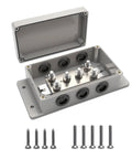 Tough As Nails Heavy Duty 500A 12V Bus Bar Power Distribution Block with six M8 terminal studs, waterproof design for marine use.