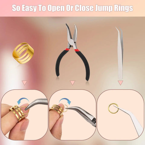 1200 Piece Jump Rings Jewelry Making Kit With Pro Grade Open Close Tools Pliers Tweezers Lobster Clasps Necklace Repair Set
