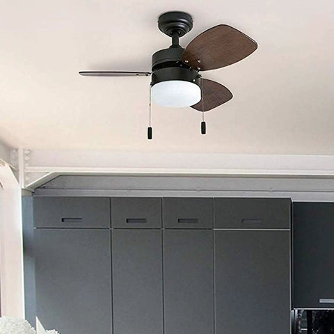 Ocean Breeze 30 Inch Ceiling Fan With Light Pull Chain LED Indoor Fan Three Speeds 3 Blades Bronze Finish installed in kitchen