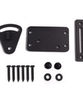 No Sweat Black Carbon Steel Sliding Barn Door Latch Lock With Slick Powder Coated Finish parts including black screws and mounting plates.