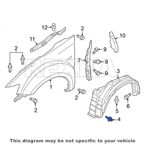 Diagram showing 30 Piece Fender Liner Push Type Retainer Clips Set MU488006 placement for Mitsubishi Eclipse and Outlander.