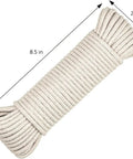 Natural Cotton Rope 100ft Three Sixteenth Inch Workhorse Utility Cord for Outdoors and Boating, coiled view with dimensions.
