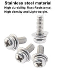M4 X 12mm Phillips Pan Head Machine Screws, Rock Solid 304 Stainless Steel Fasteners With Washers, Heavy Duty Corrosion Resistant Bolts For Diy Jobs And Shop Projects, No Sweat Setup, 10 Pack, showing four screws.