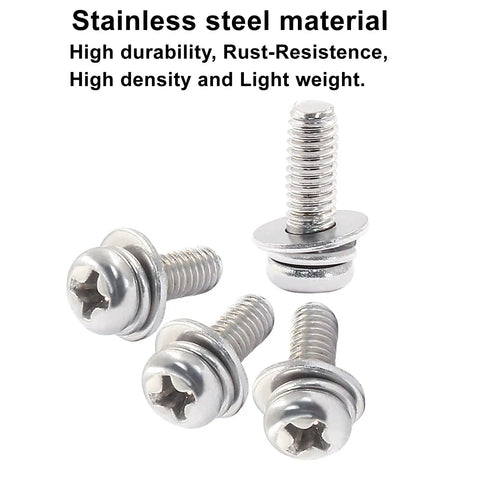 M4 X 12mm Phillips Pan Head Machine Screws, Rock Solid 304 Stainless Steel Fasteners With Washers, Heavy Duty Corrosion Resistant Bolts For Diy Jobs And Shop Projects, No Sweat Setup, 10 Pack, showing four screws.