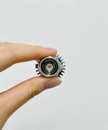 Heavy Duty Brass Upright Fire Sprinkler Head With 155F Automatic Thermal Trigger And Rugged Chrome Finish For Straight Up Indoor Pipe Runs, held in hand.