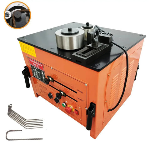 Heavy Duty Electric Rebar Bender One Quarter Inch Steel Bar Bending Machine 3000 Watt Pure Copper Motor view showing control panel and bending rollers.