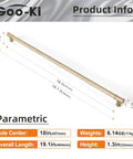 Diagram of Six Pack Champagne Bronze Knurled Cabinet Pulls Set, 18 Inch Center To Center, dimension details shown