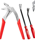 Garage Ready Car Clip Pliers That Knock Out Stubborn Auto Fasteners In Seconds Shop Grade Stainless Steel Panel Trim Extractor tools with red grips.