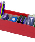 Heavy Duty Plastic Shelf Bins Stackable For Garage Closet And Drawer Organization In Red 18 Inch By 4 Inch By 4 Inch Durable Storage Containers