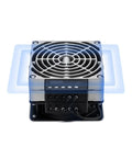 Built Like A Tank Industrial Air Heater And Dehumidifier Fan For Power Distribution Cabinets With Rock Solid Aluminum Heating Core Featuring 400 Watts AC 220V showing top view with fan grill and control panel.