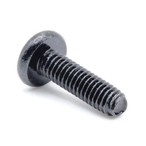 Close-up of a black metric self tapping screw, part of the Top Shelf Replacement TV Stand Screws Compatible With Samsung 6003-001334.