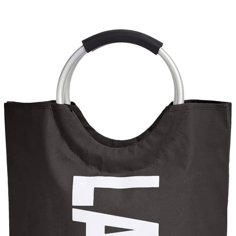 Round Fabric Laundry Basket Hamper With Aluminum Handle Lightweight Black Laundry Bin For Dorms And Apartments Free Standing