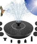 Sun Powered Fountain Pump For Bird Bath And Garden Water Feature 1.5W Outdoor Pump With 8 Nozzles displayed with water spray