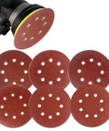 Grab These 60-Piece 5-Inch 8-Hole Hook And Loop Sanding Discs With Aluminum Oxide Grit on a sander for polishing wood and metal.