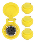 Eyewash Station Spray Head Set 4 Pack With 14mm Thread showing yellow spray heads with covers, stainless steel interiors.