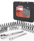 Beefy 42 Piece 1/4 And 3/8 Inch Drive Bit And Torx Socket Set With Quick Release Ratchet displayed with storage case