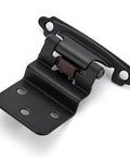 Close-up of 3/8 inch inset matte black cabinet hinge, part of 60 Packs 30 Pairs 3/8 Inch Inset Matte Black Cabinet Hinges Self Closing For Kitchen Bath And Furniture Cabinets And Doors With Door Bumpers Decorative Hardware No Fuss Install