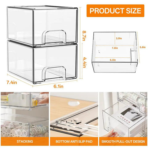 Clear Stackable Storage Drawers And Q Tip Holder Dispenser With Bamboo Lids Space Saving Pro Grade Acrylic Drawer Containers