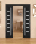 Quadro 4088 Interior French Double Pocket Doors With Frosted Glass In Black MDF 48x80 Modern Style Doors installed in an office room