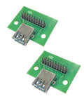 Two USB 3 Point 0 Type A Female Connector Breakout Board 2 Pack For DIY Projects, with PCB Adapter and 2x9 Pin Header