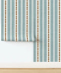Durable Striped Wallpaper With Matte Linen Finish And Pvc Free Formula Built Tough For Busy Kitchens Baths And Hallways Featuring Classic Paste To Paper Install, showing blue and brown striped design.