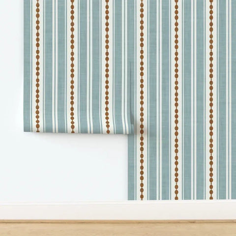 Durable Striped Wallpaper With Matte Linen Finish And Pvc Free Formula Built Tough For Busy Kitchens Baths And Hallways Featuring Classic Paste To Paper Install, showing blue and brown striped design.