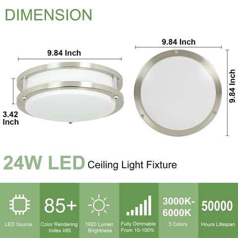 Super Bright Thirty Watt Dimmable Led Flush Mount Ceiling Light With Remote Round Fourteen Inch Fixture Three Color Temps