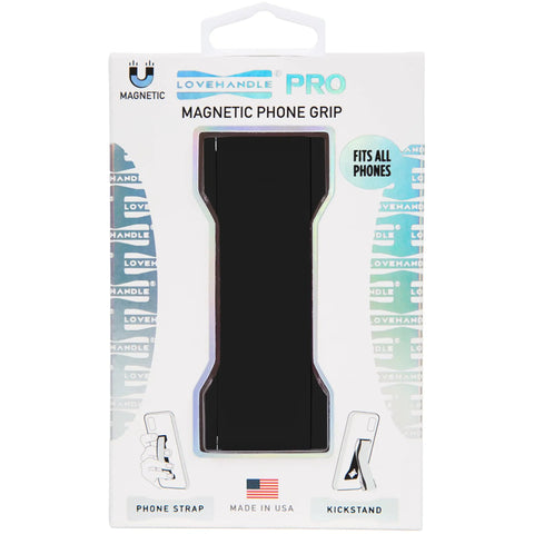 Premium Silicone Phone Strap Grip With Magnetic Mount And Kickstand For Smartphones And Tablets One Handed Texting And Selfies Waterproof And Easy To Clean Black On Black Base in packaging.