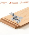 Two Piece Indoor Outdoor Sliding Door Rollers Set With Stainless Steel Silent Nylon Wheels on wooden door panel