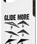 Glide More Groan Less Hang Glider Pilot Case For Air Sports Lovers with printed hang glider graphics on white protective cover.