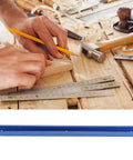 Woodworking tools on table with Blue Anodized Aluminum T Track 400mm 15.7in For Woodworking T Slot Miter Track Jig shown below