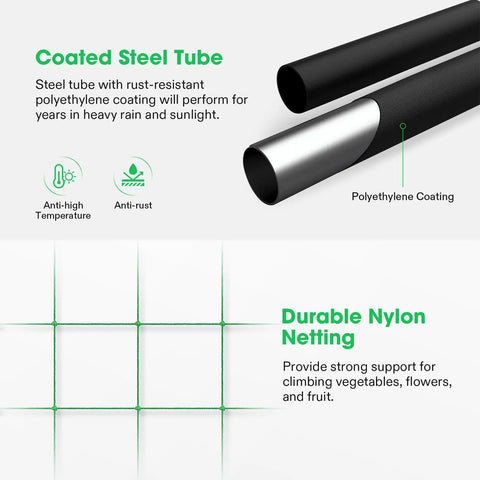 Coated steel tube and durable nylon netting for 7Ft Arch Trellis For Climbing Plants With Adjustable Width And Sturdy Metal Tunnel Design Nylon Netting Included Perfect Garden Archway For Vines Vegetables Fruits And Flowers Easy Set Up And Ground Clearance