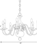 8 Light White Candle Traditional Chandelier In Polished Brass Finish With 180 Inch Wire, 18.88 Inch High, 26 Inch Wide, UL Listed