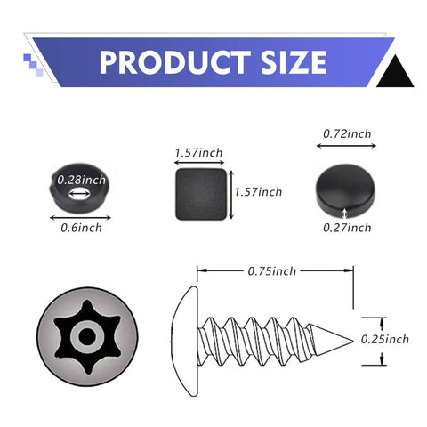 Heavy Duty M6 Tamper Proof License Plate Screws Straight Up Crafted From Top Shelf 304 Stainless Steel size diagram with measurements.