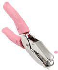 Round One Sixteenth Inch Hole Punch Handheld Paper Punch for DIY Crafts with pink soft leather cover and stainless steel design.
